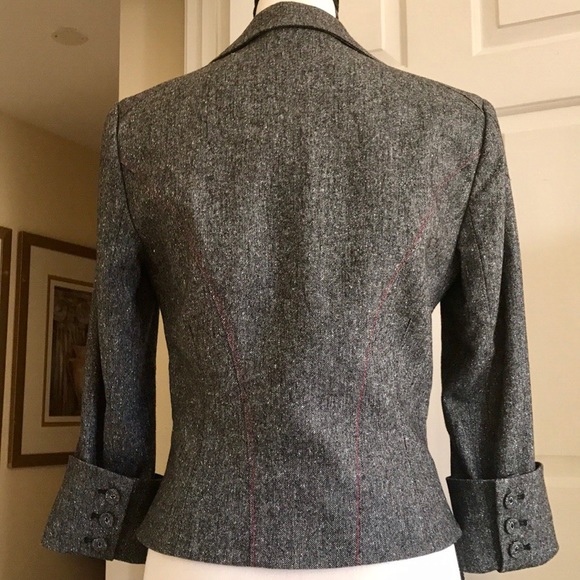 BEBE VINTAGE PINK EMBROIDERED GREY WOOL BLAZER JACKET - Picture 5 of 8